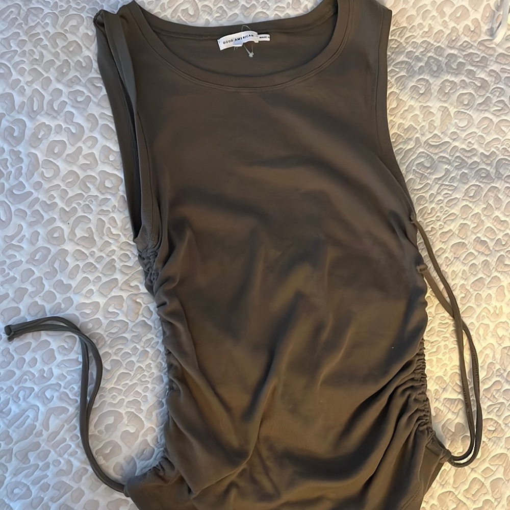 Good American Olive Scrunch Side Tank
